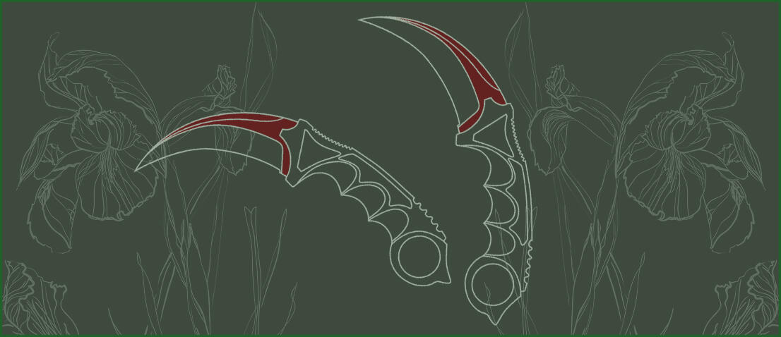 Header Minimalistic depiction of a pair of karambits and some irises in the background.